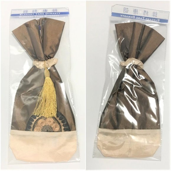 Brand NEW Chinese Style Wine Gift Bag with Tassel Lot of 3 Red/Green/Brown - Picture 4 of 4